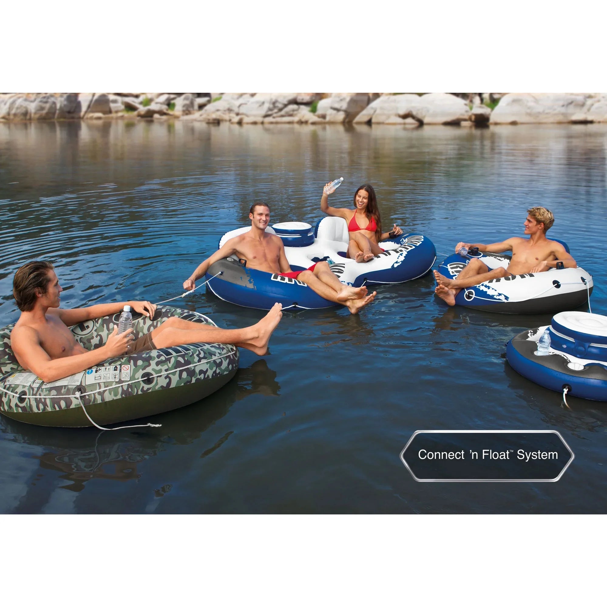 Intex American Flag 2 Person Float w/ River Run 1 Person Tube (2 Pack)