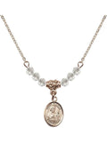 18-Inch Hamilton Gold Plated Necklace with 4mm White April Birth Month Stone Beads and Saint Kieran Charm