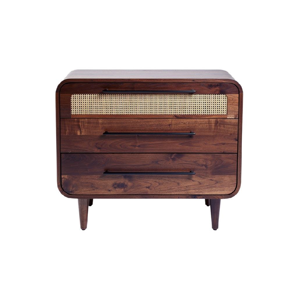 Modern Wooden Nightstand with Cane Drawer Design