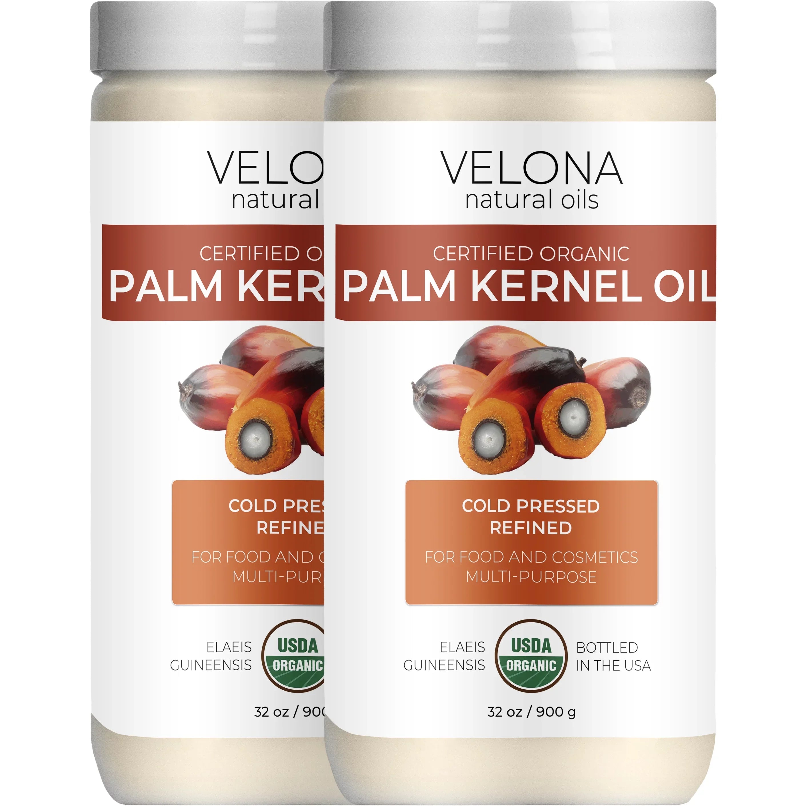 Velona USDA Certified Organic Palm Kernel Oil - 64 oz | 100% Pure and Natural Carrier Oil | Refined, Cold Pressed | Face, Hair, Body & Skin Care | Use Today - Enjoy Results