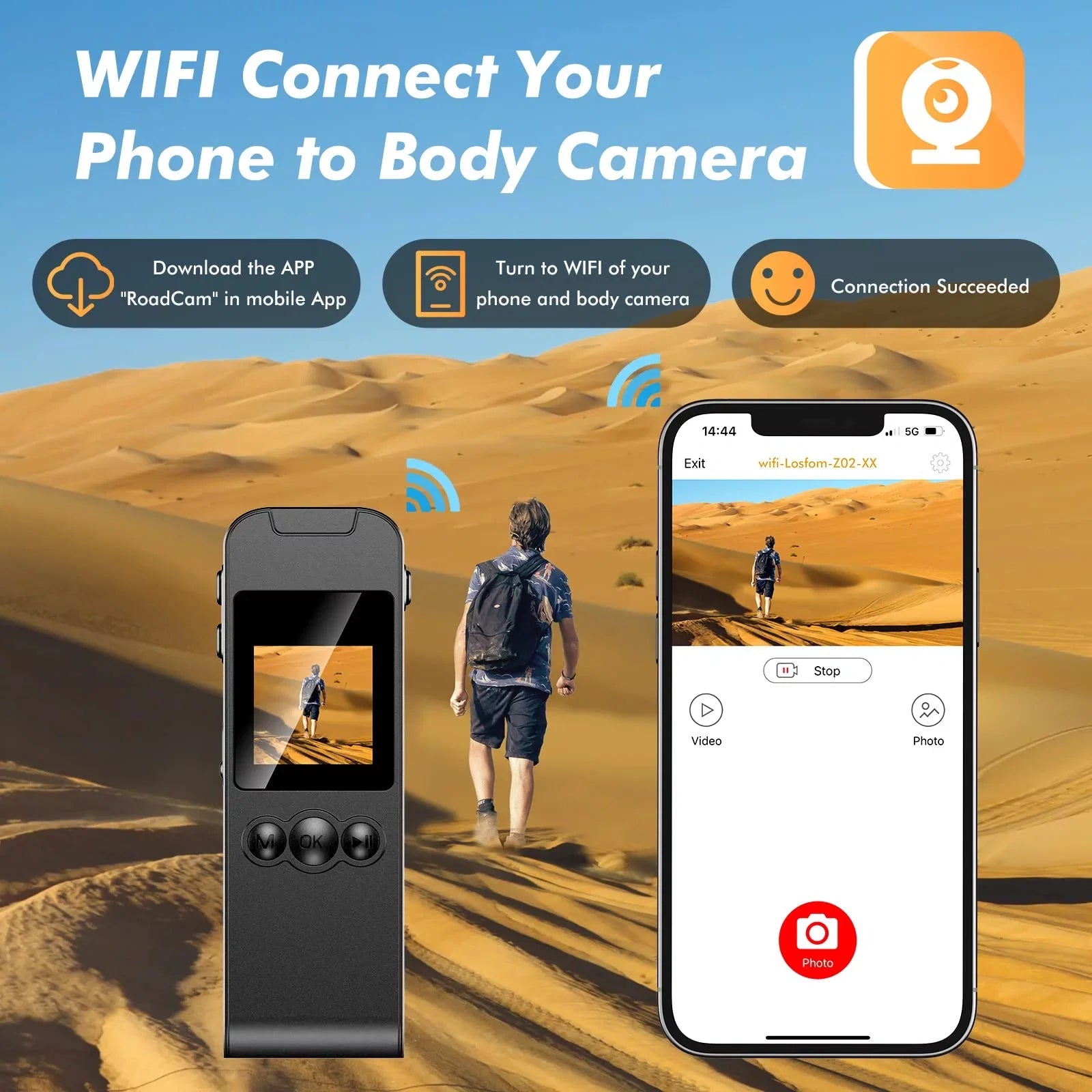 Losfom Z02 WiFi Body Camera, 1296P Body Worn Camera with Audio and Video Recording (Only Camera)