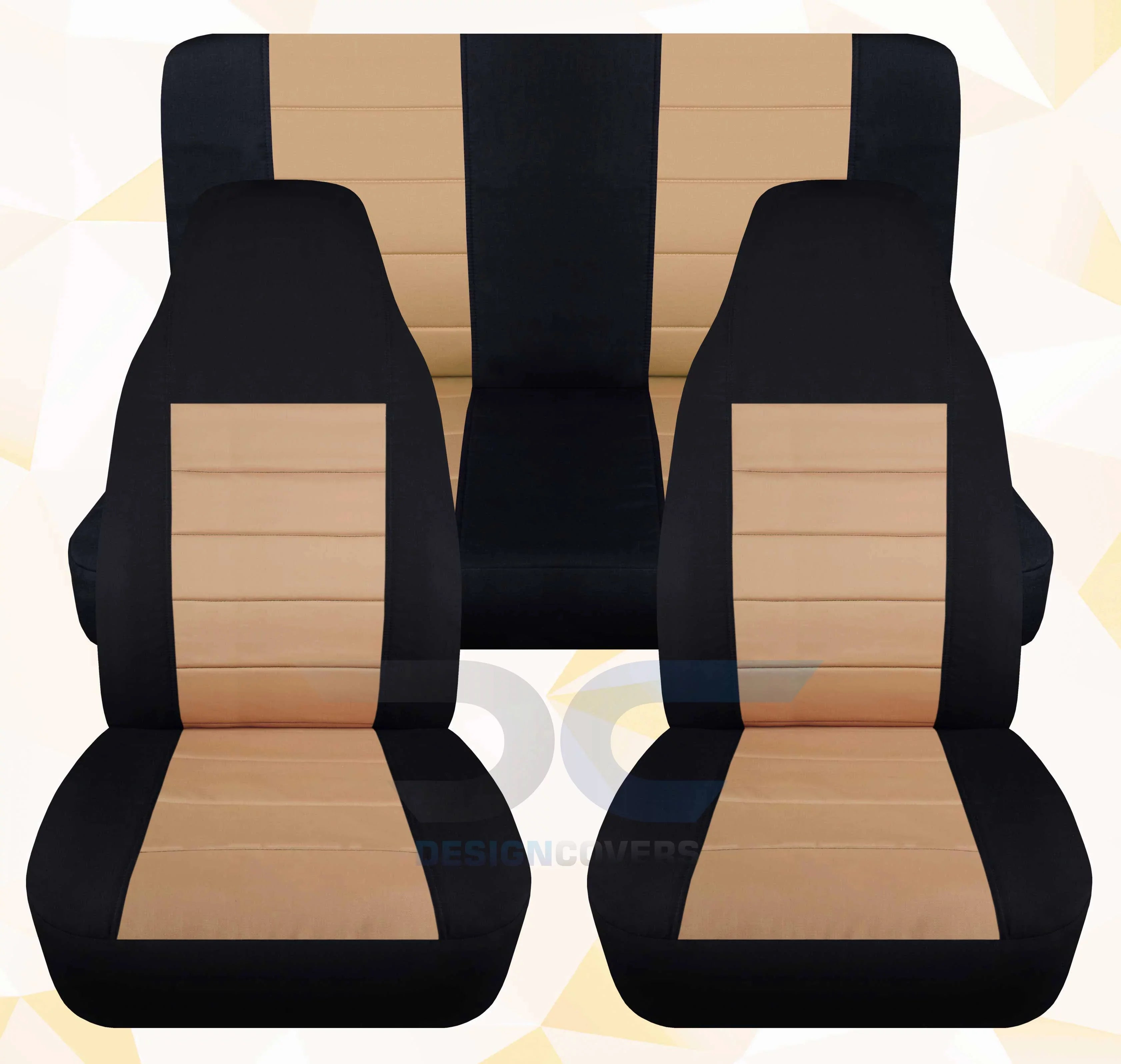 T233-Designcovers Compatible with 2003-2006 Jeep Wrangler LJ Two Tone Seat Midnight and Tan - Full Set Front&Rear