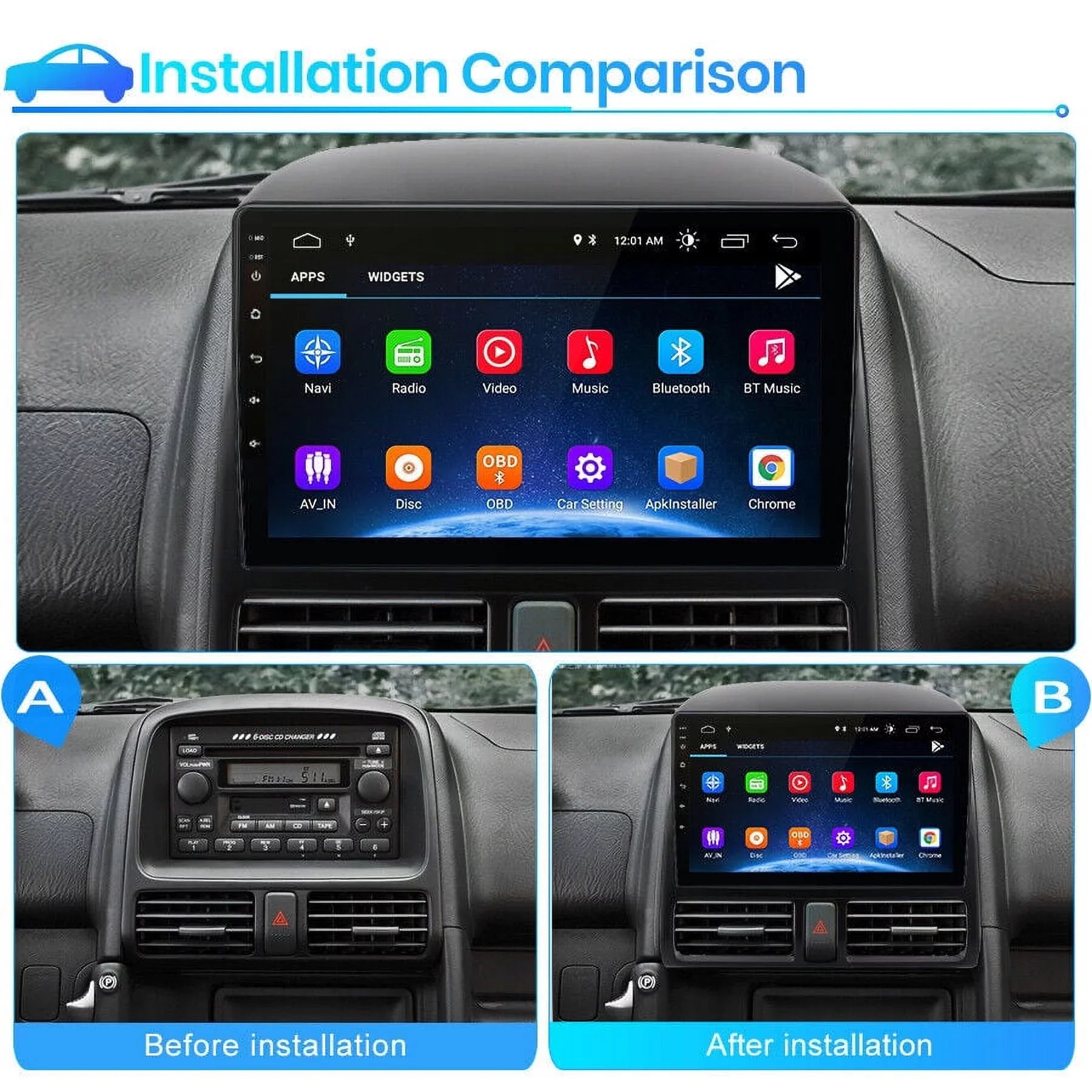 AWESAFE Car Stereo Radio for Honda CRV 2001 2002 2003 2004 2005 2006,2+32GB 9 Inch Touch Screen with Wireless Carplay Android Auto GPS Navigator Bluetooth WiFi FM Radio Mirror Link