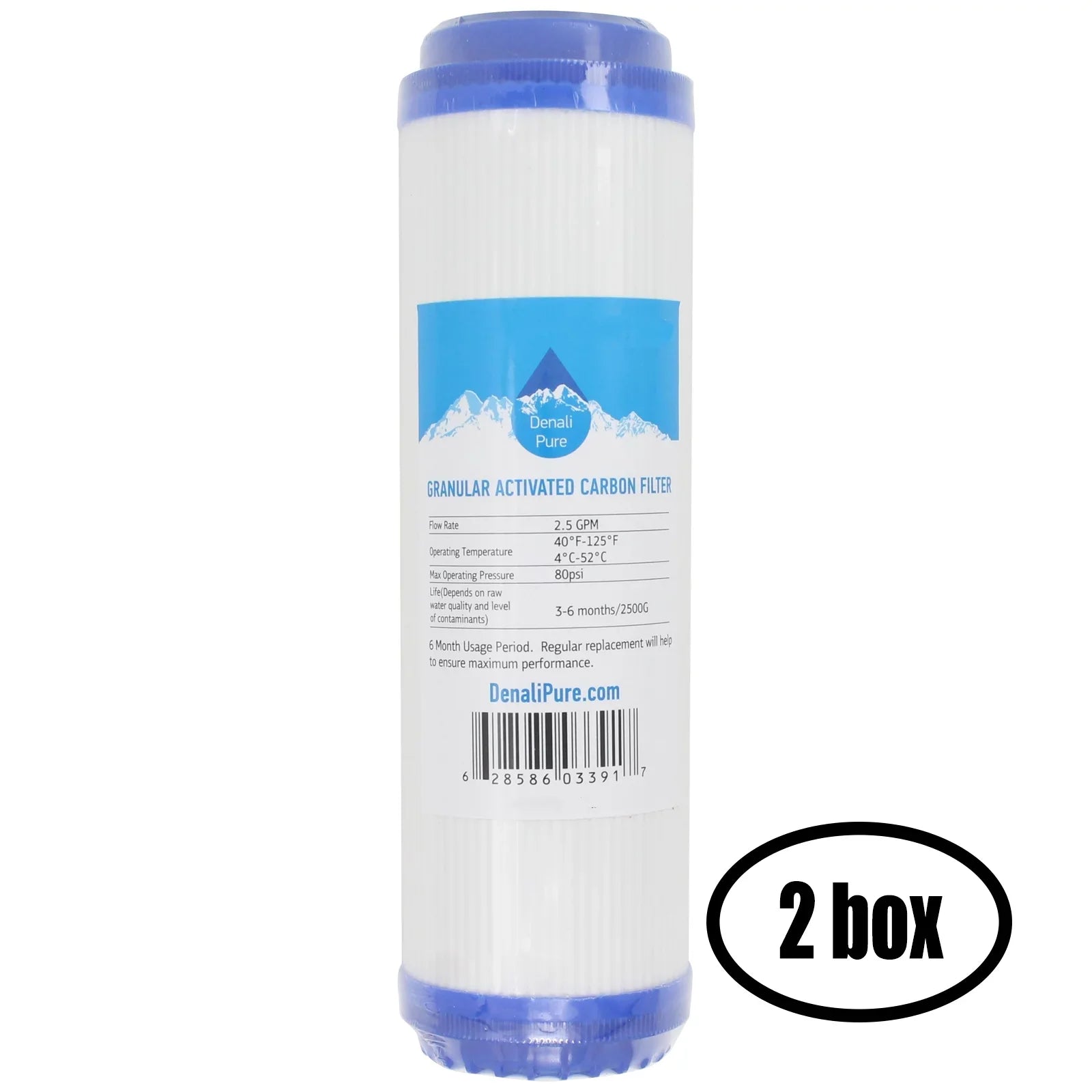 2 Boxes of Individuals for H2O Distributors H2O-UCF-01 Granular Activated Carbon Filter - Universal 10-inch Cartridge for H2O Distributors Single Stage Under Sink System - Denali Pure Brand