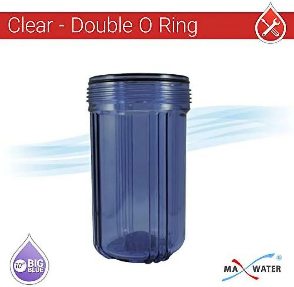 2 Pack 10" BB Clear Whole House System Filter Housing 1" NPT Brass Ports W/Pressure Release, 2 Pressure Gauges, Wrench 2 Brackets