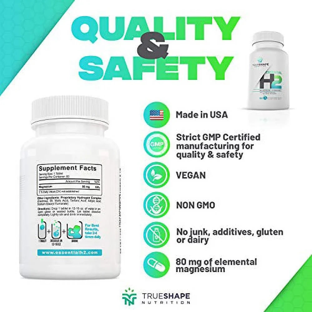 TrueShape Nutrition Essential H2 Fizzy Molecular Hydrogen Tablets for Water Nutritional Individuals (60 Servings)