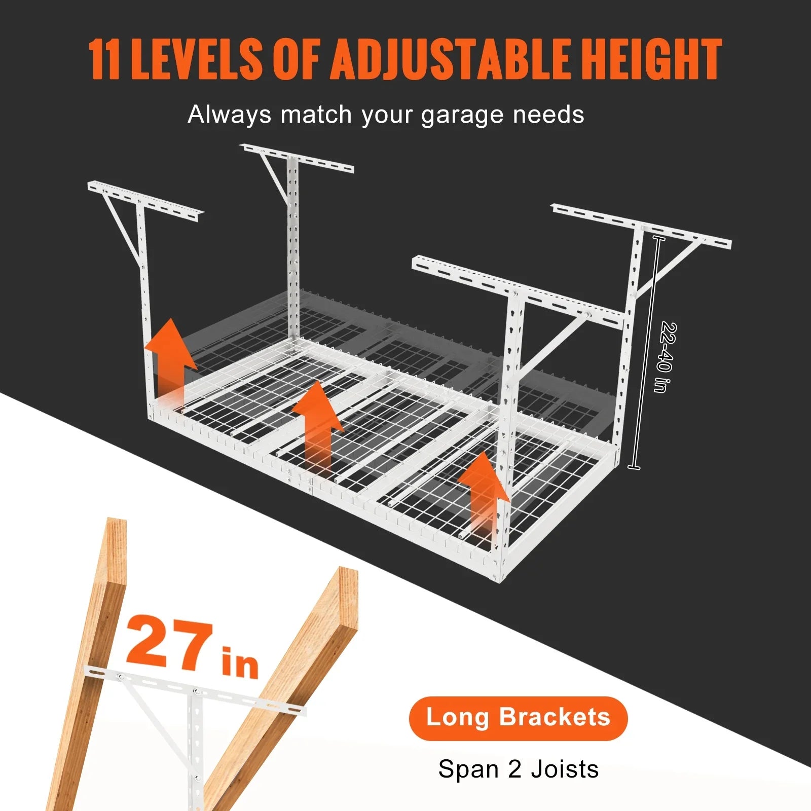 SKYSHALO Overhead Adjustable Garage Storage Rack 36x72" Ceiling Rack 550lb White