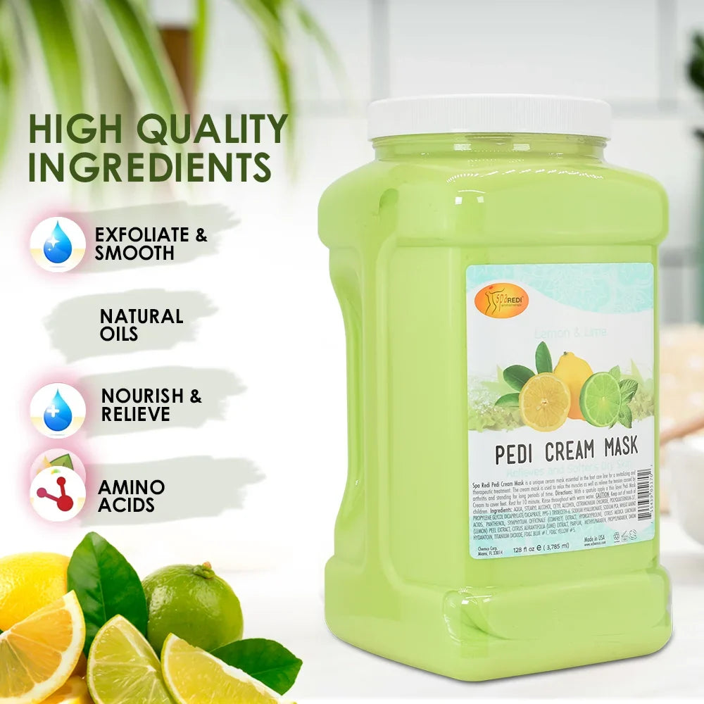 SPA REDI - Body and Foot Cream Mask, Lemon, 128 Oz - Pedicure Massage for Tired Feet and Body, Hydrating, Fresh Skin - Infused with Hyaluronic Acid, Amino Acids, Panthenol, Comfrey Extract