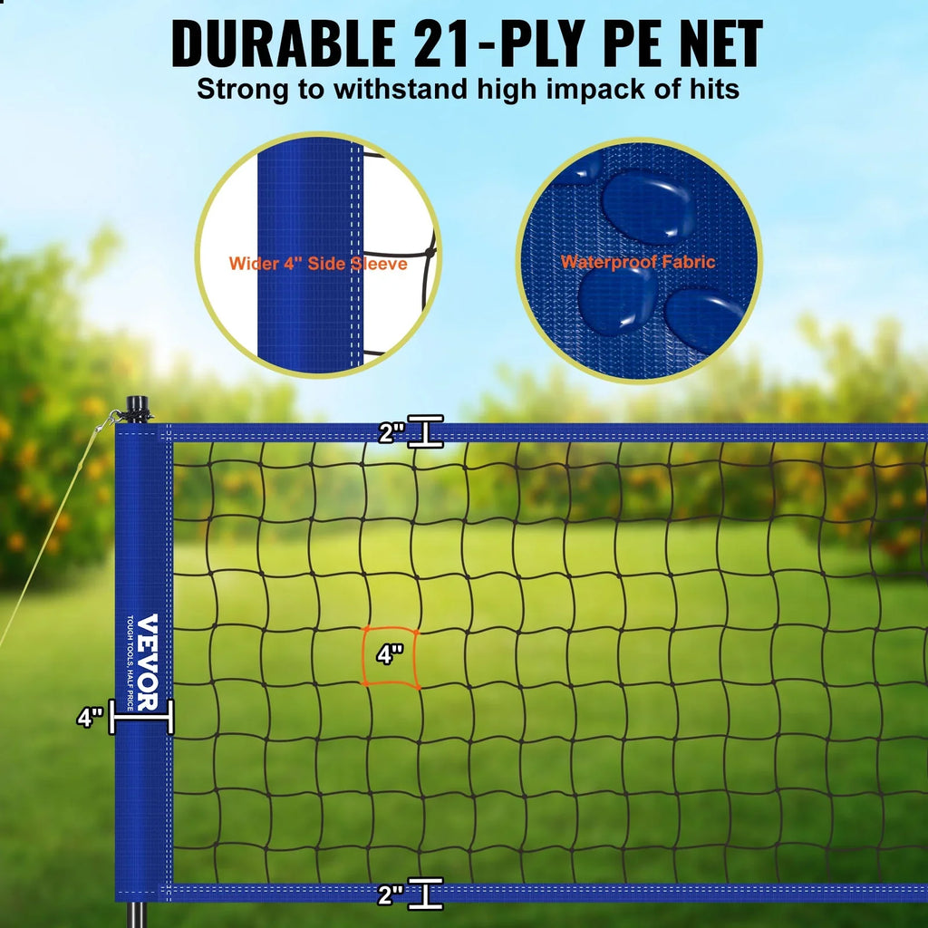 BENTISM 32ft x 3ft Portable Volleyball Net System Adjustable Height Poles with PVC Volleyball, Carrying Bag, Boundary Lines, Steel Poles & Pump for Outdoor Sports