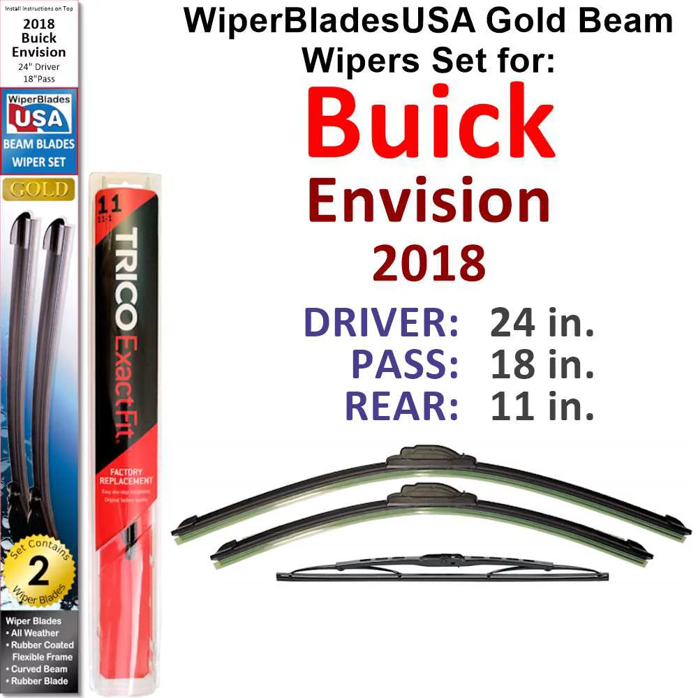 2018 Buick Envision Beam Wiper Blades Wipers WBUSA (Set of 3) w/Rear Wiper