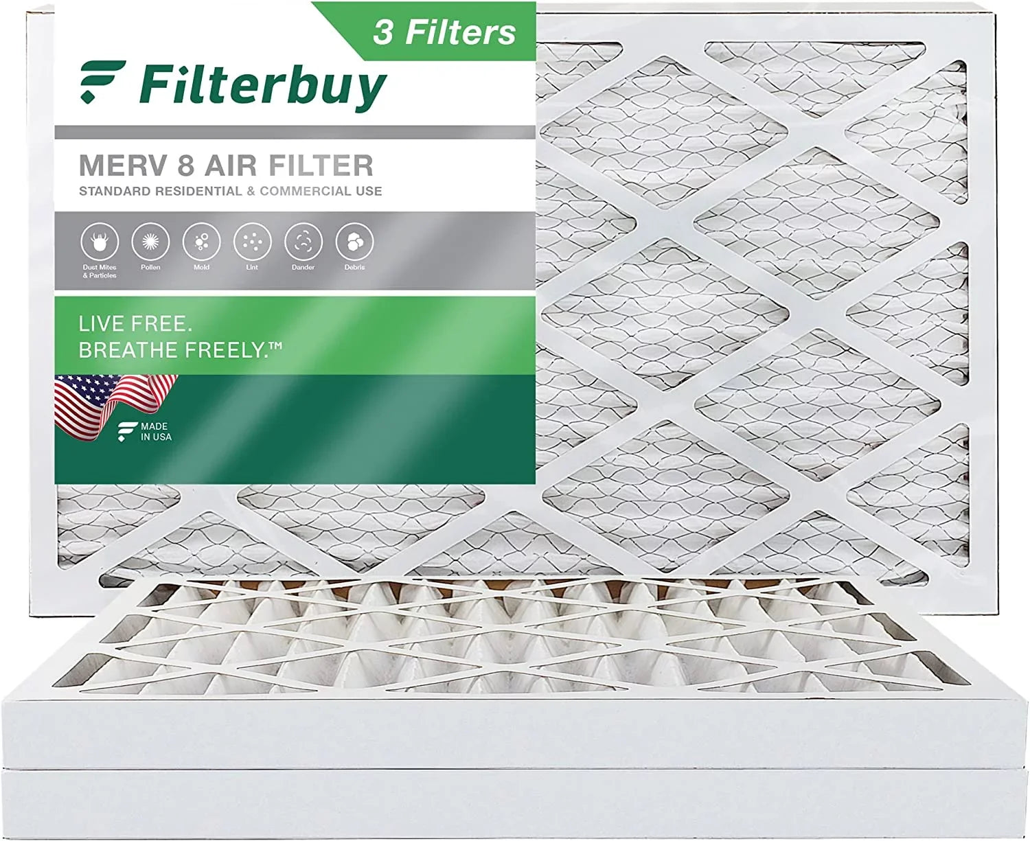 Filterbuy 20x32x2 MERV 8 Pleated HVAC AC Furnace Air Filters (3-Pack)