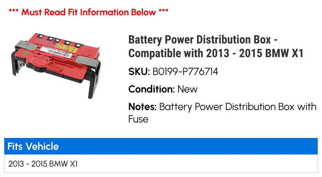 Battery Power Distribution Box - Compatible with 2013 - 2015 BMW X1 2014