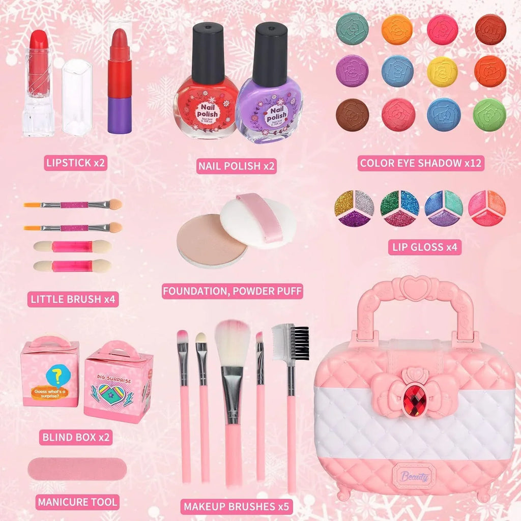 Kids Makeup Kit for Girls, 24Pcs Washable Toddler Makeup Set, Girls Toys Real Cosmetic Makeup Set Safe & Non-Toxic Frozen Makeup for 3-12 Year Olds Kids Christmas Birthday Gift, Pink