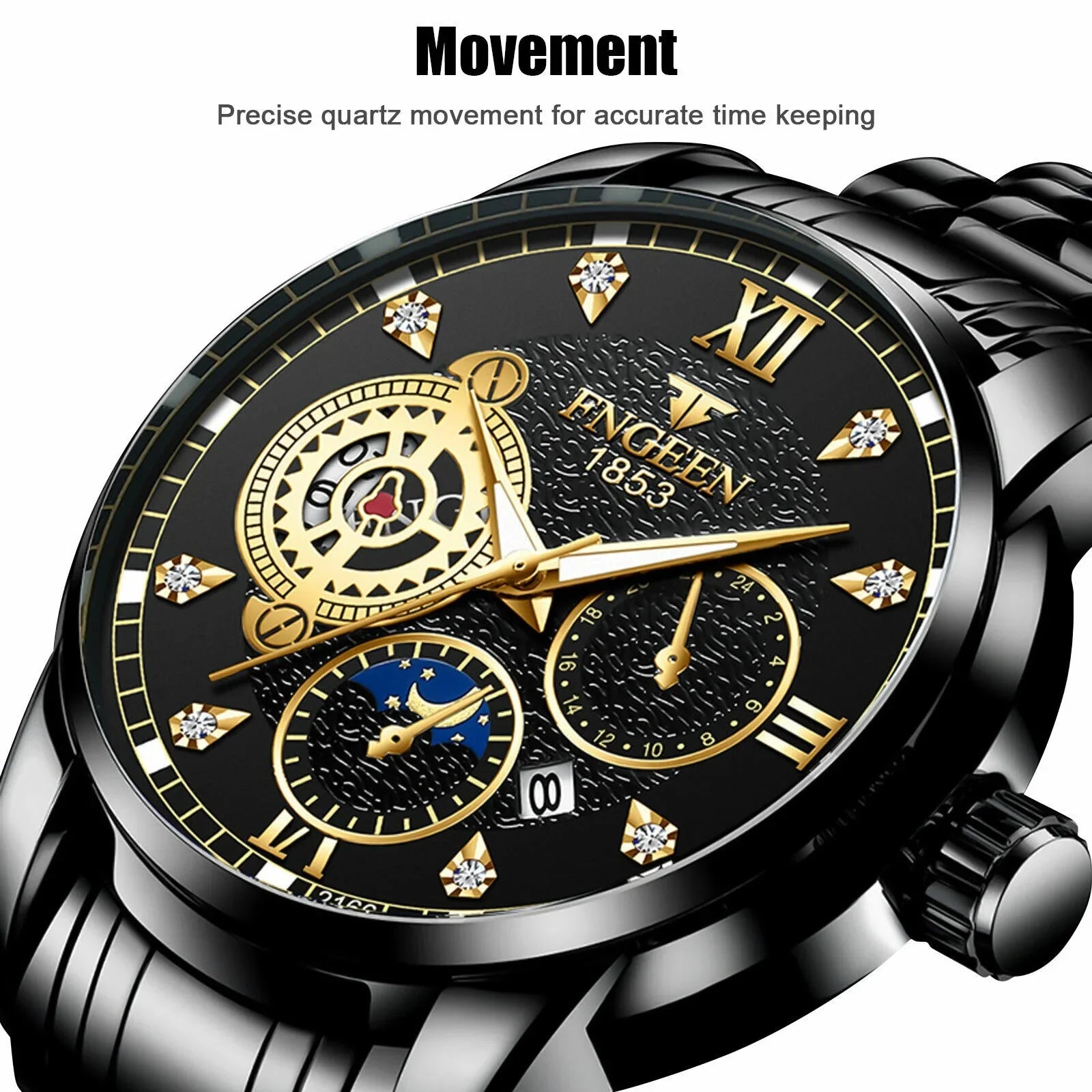 Waterproof People Watch Stainless Steel Crystal Luminous Classic Wristwatch Luxury