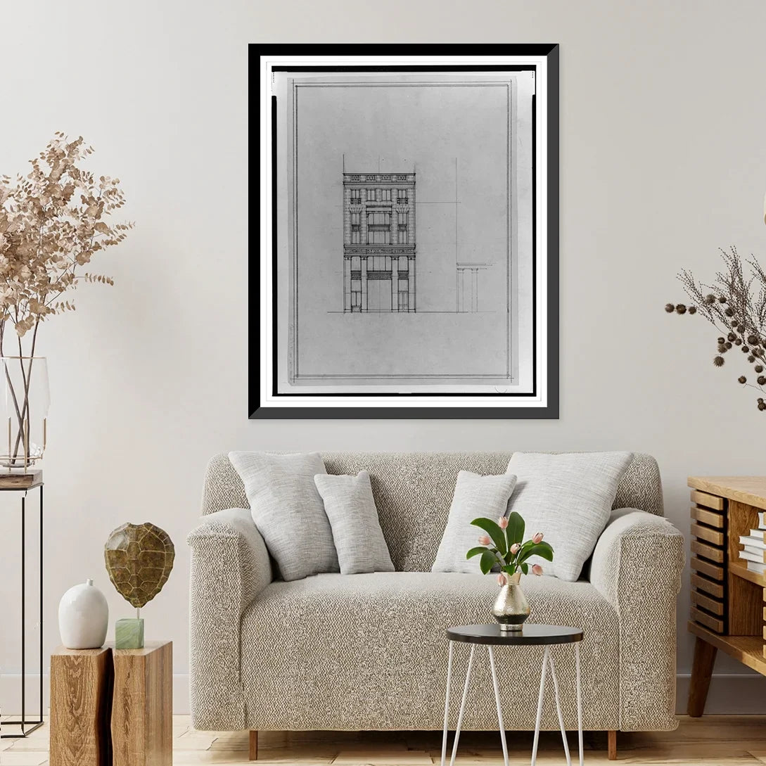 Historic Framed Print, [Two office buildings for B.F. Saul, 15th Street, N.W. (lots 69 and 10, square 218), McPherson Square, Washington, D.C. Front elevation], 17-7/8" x 21-7/8"