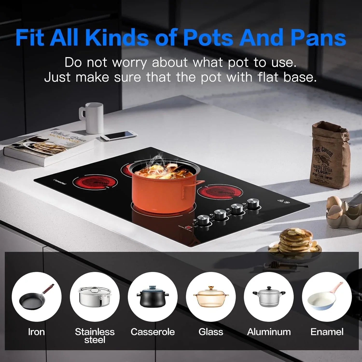 AMZCHEF 30 Inch Electric Cooktop Built-in Electric Burner with 4 Burners, ETL Safety Certified, 240V Power Control by Knob, 7000W Electric Stove with Hot Surface Indicator