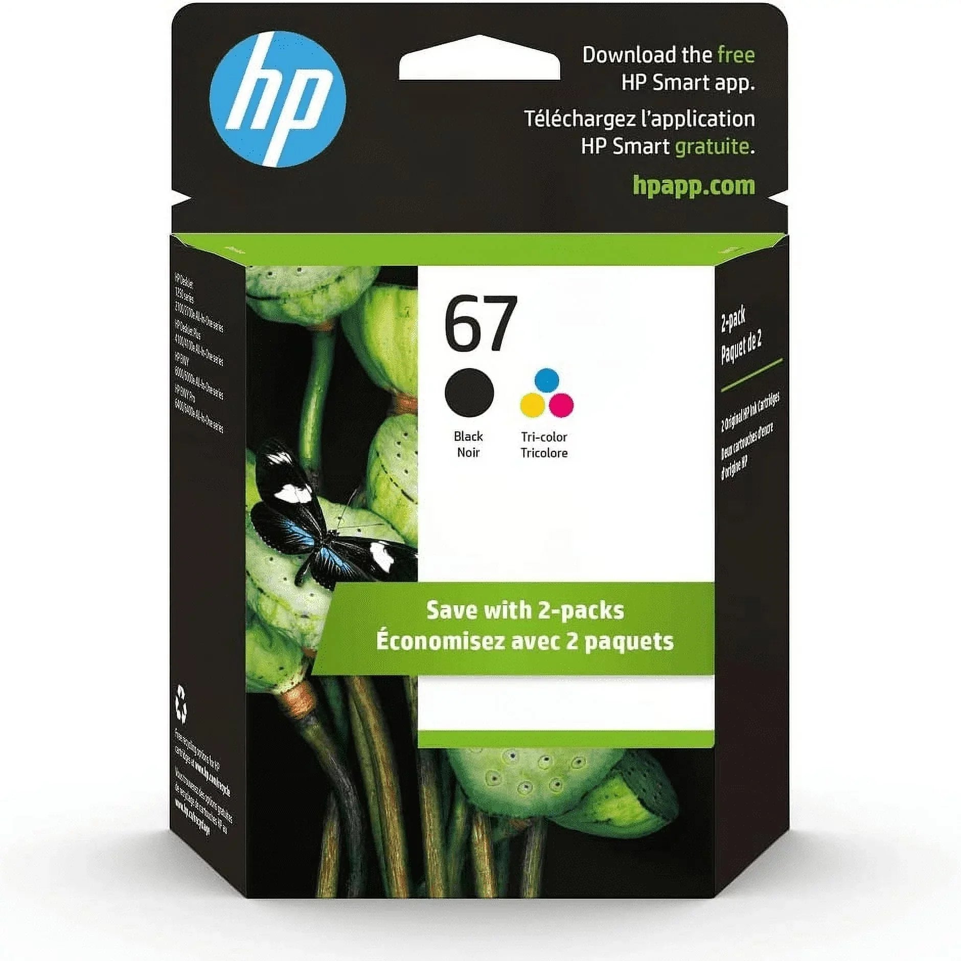 67 Ink Cartridges, Printer Ink 67 Midnight and Tri-Color, Work with HP Deskjet 2700 2723 HP Deskjet Plus 4100 4155 HP Envy Pro 6455 6458 Series 2Pack