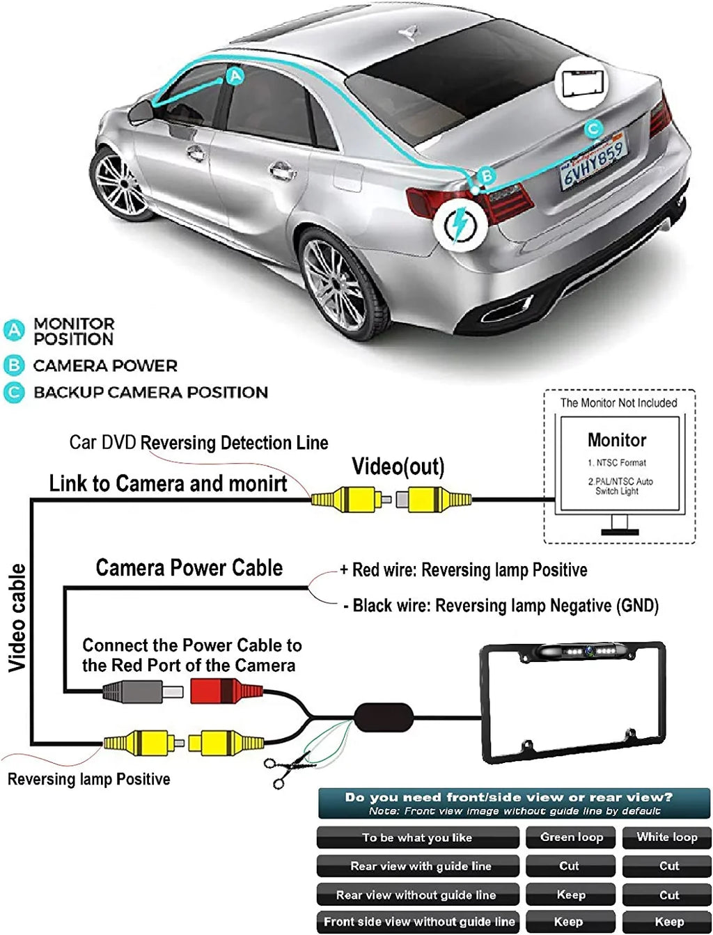 For Kenwood DNX571HD DNX-571HD Night Vision Color Rear View Camera - Chrome Frame
