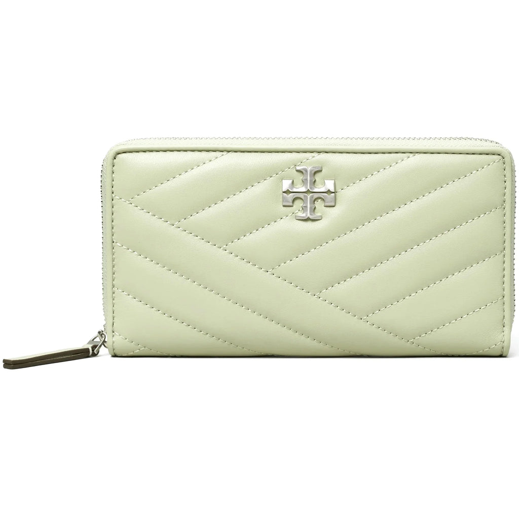 Tory Burch People Kira Chevron Zip Continental Leather Wallet (Pine Frost)