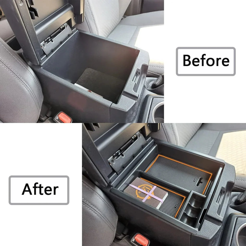 EDBETOS Center Console Accessory Organizer Compatible with Toyota Tacoma 2016-2019 2020 2021 2022 2023 3rd Gen ABS Material Armrest Box Insert Tray (Orange Trim)