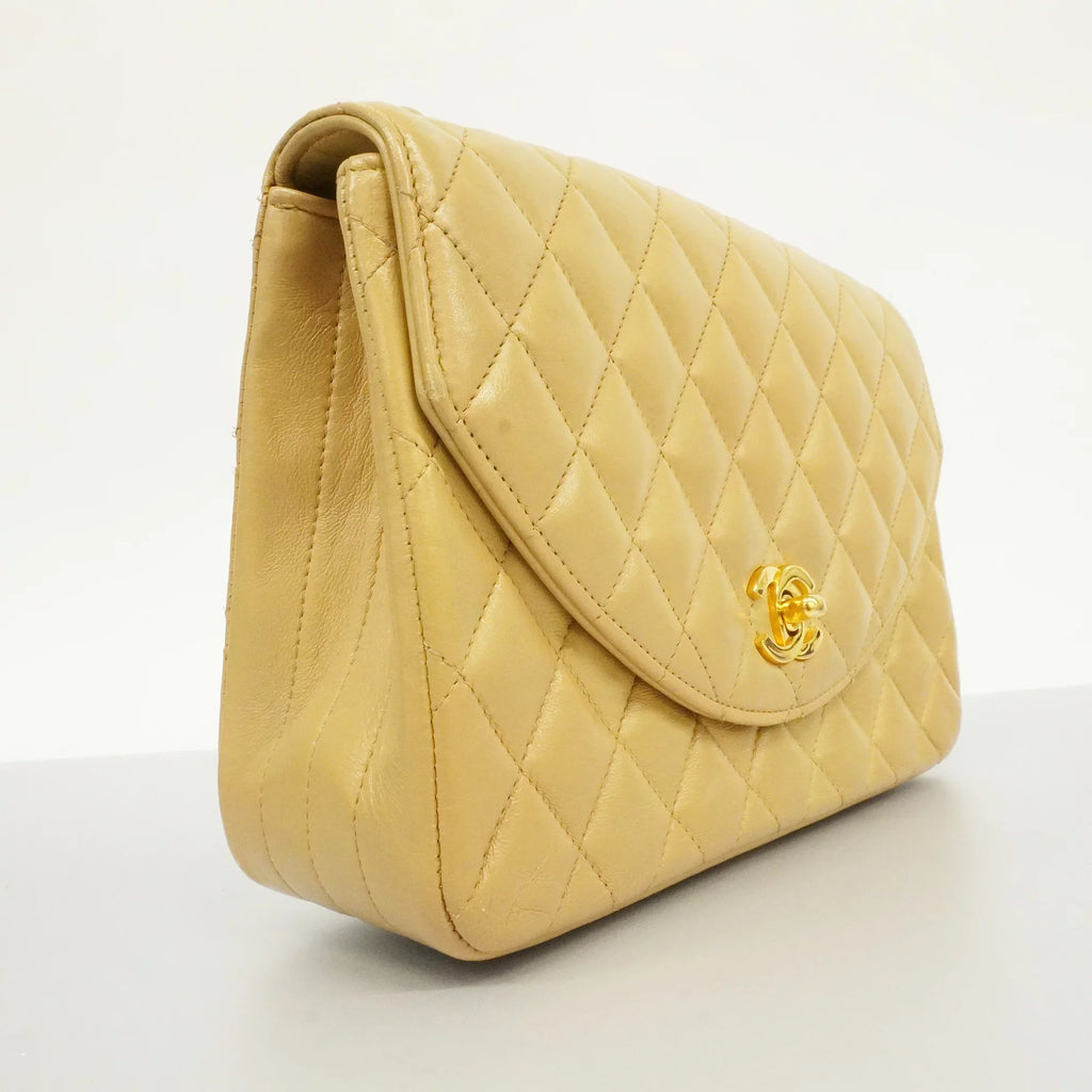 Authenticated Used Auth Chanel Matelasse Single Chain Individuals Leather Shoulder Bag Beige