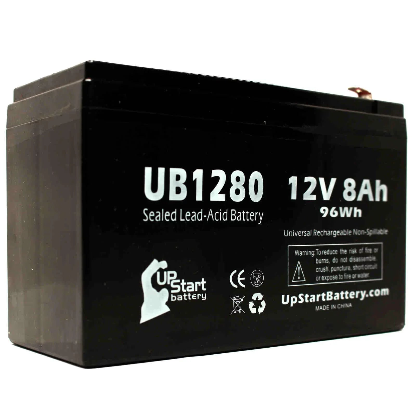 3x Pack - Compatible Opti-ups 280ES Battery - Gentlemen UB1280 Universal Sealed Lead Acid Battery (12V, 8Ah, 8000mAh, F1 Terminal, AGM, SLA) - Includes 6 F1 to F2 Terminal Adapters