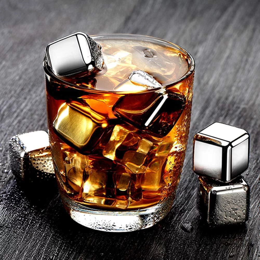 Ice Stone Reusable Whiskey Balls Stainless Steel Ice Cubes Metal Ice Sphere Cubes Beverage Chilling Rocks for Red Wine Bar Beer Scotch Vodka Drinks(6Pcs)