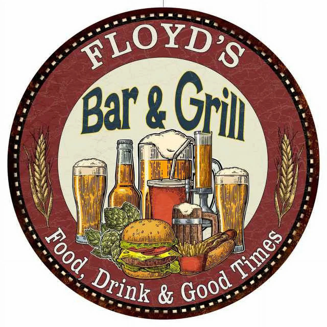 FLOYD'S Bar and Grill 12" Round Metal Sign Kitchen Wall Decor 200120020165
