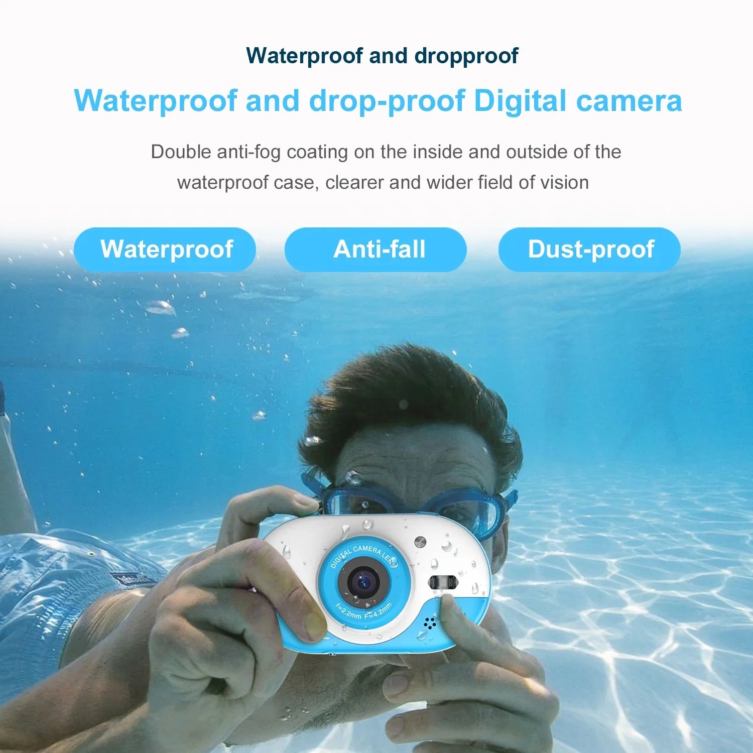 Anself 8MP Digital Waterproof with Front and Rear Dual Cameras 2.4 Inch IPS Screen One-click PhotoVideo Self-timer for 5s