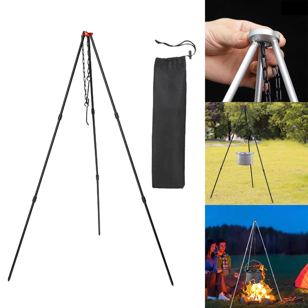 Camping Tripod, Portable Outdoor Cooking Tripod with Adjustable Campfire Picnic ing Pot Grill Stand Aluminum Cookware Accessory , Ebony