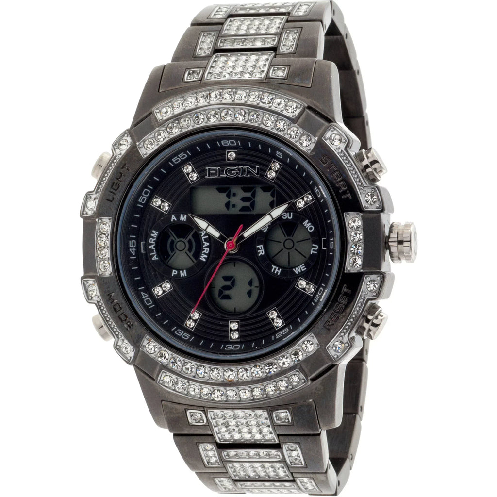 Elgin Adult Male Analog Digital Watch with Crystals in Gun Metal (FG160012GN)