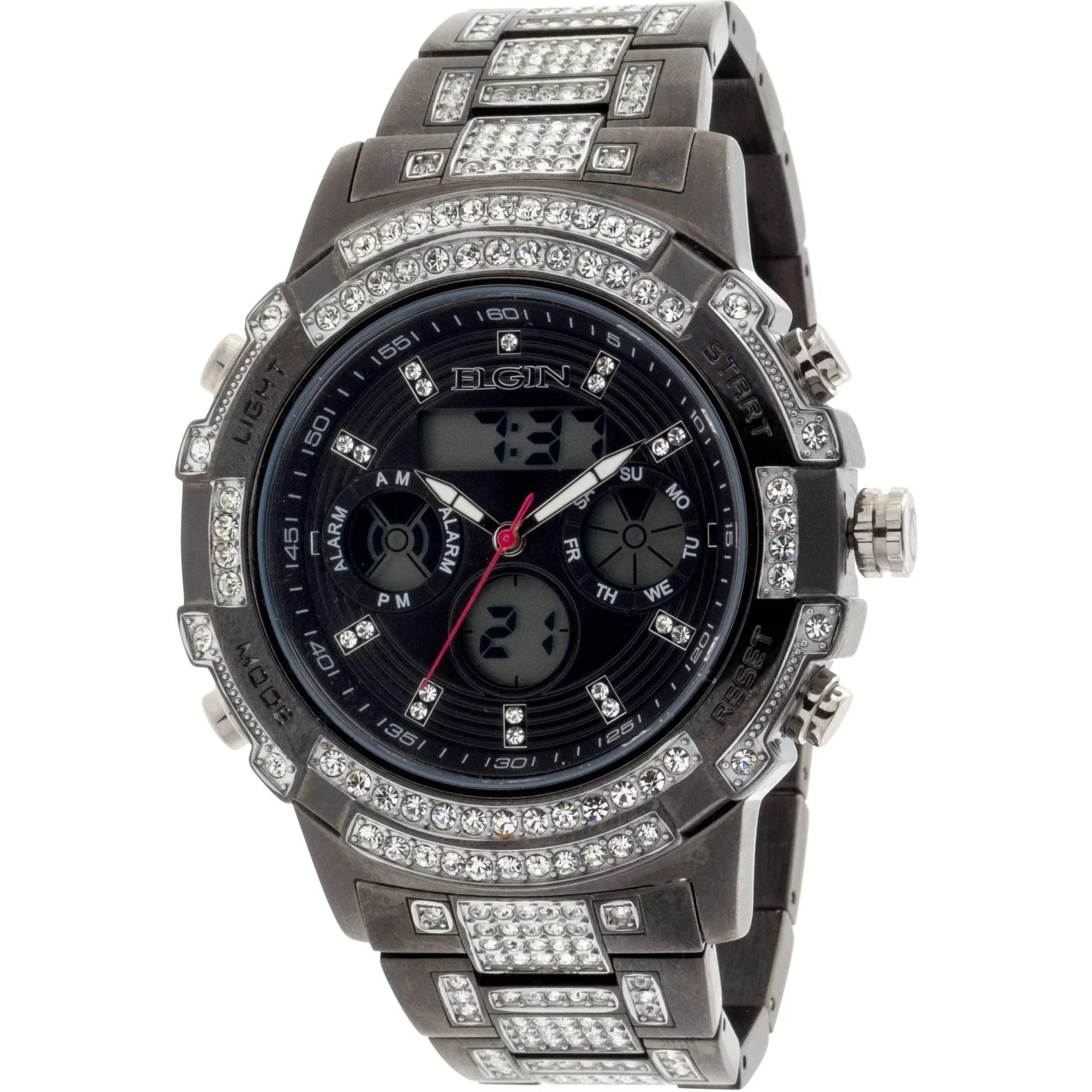 Elgin Adult Male Analog Digital Watch with Crystals in Gun Metal (FG160012GN)