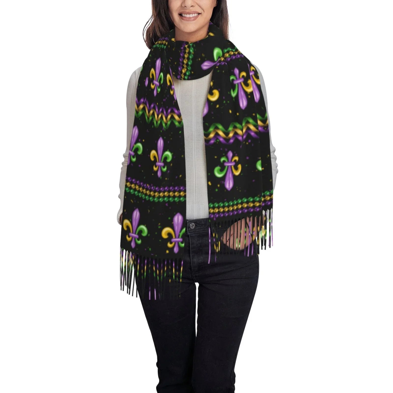 Junzan Lightweight People Fashion Mardi Gras Fleur De Lis Printed Winter Fall Warm Scarves Scarf Shawl