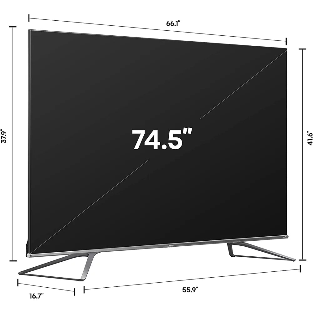 Hisense 75U800GR 75" ULED 8K Premium Quantum Dot Roku Smart TV 2021 with Dolby Vision Bundle with Deco Home 60W 2.0 Channel Soundbar, 37"-100" TV Wall Mount Bracket Bundle and 6-Outlet Surge Adapter
