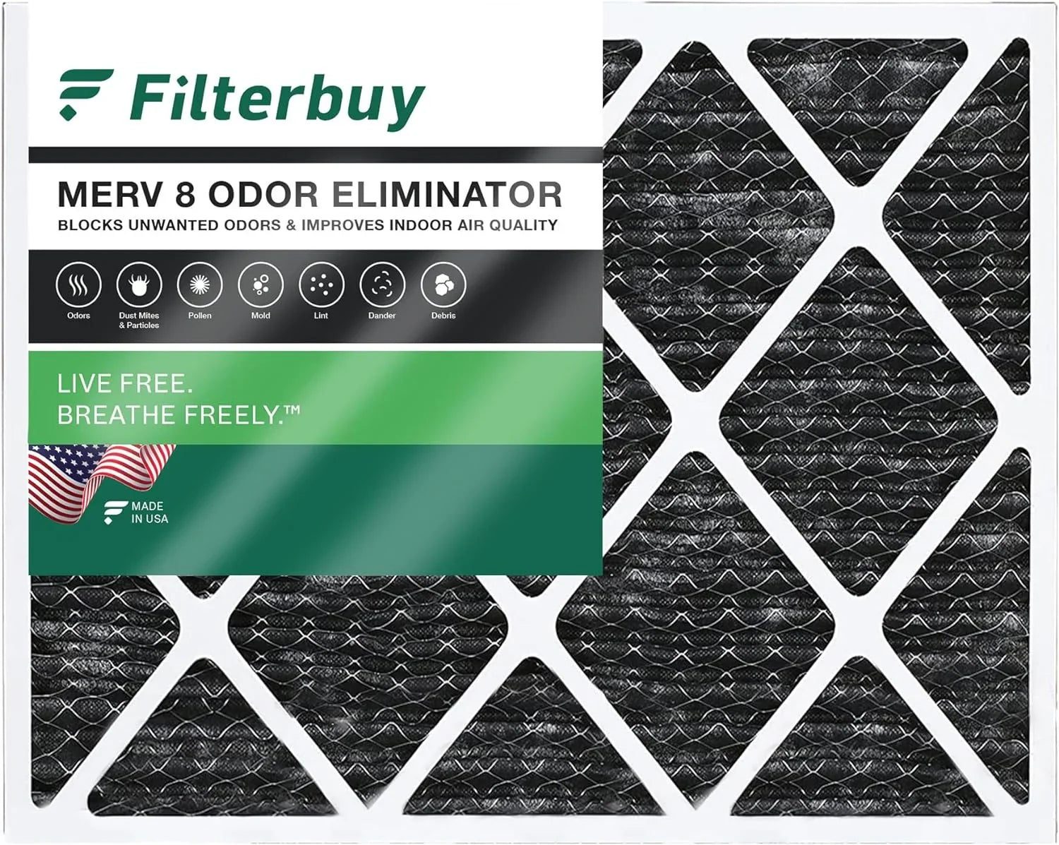 Filterbuy 20x23x1 MERV 8 Odor Eliminator Pleated HVAC AC Furnace Air Filters with Activated Carbon (1-Pack)