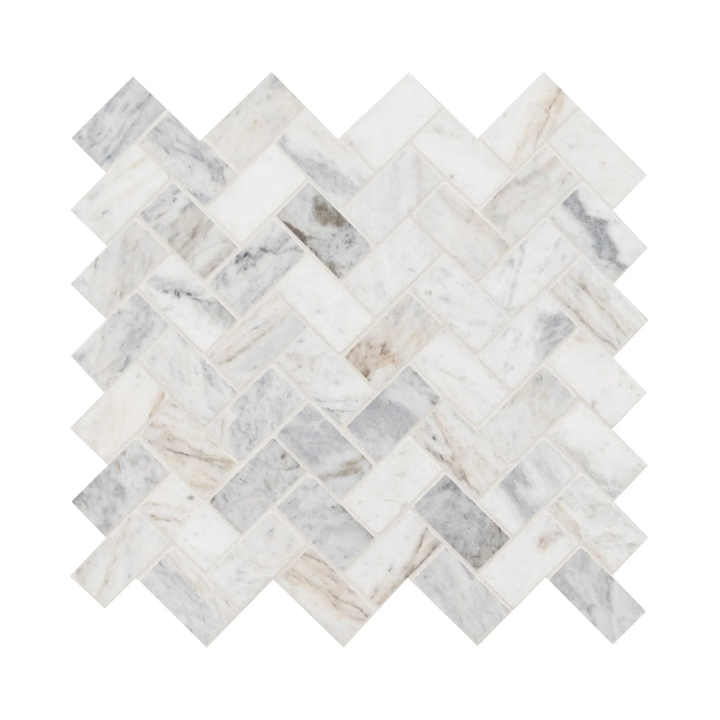 MSI Capri Blue Herringbone 12 in. X 12 in. Honed Mosaic Marble Floor And Wall Tile