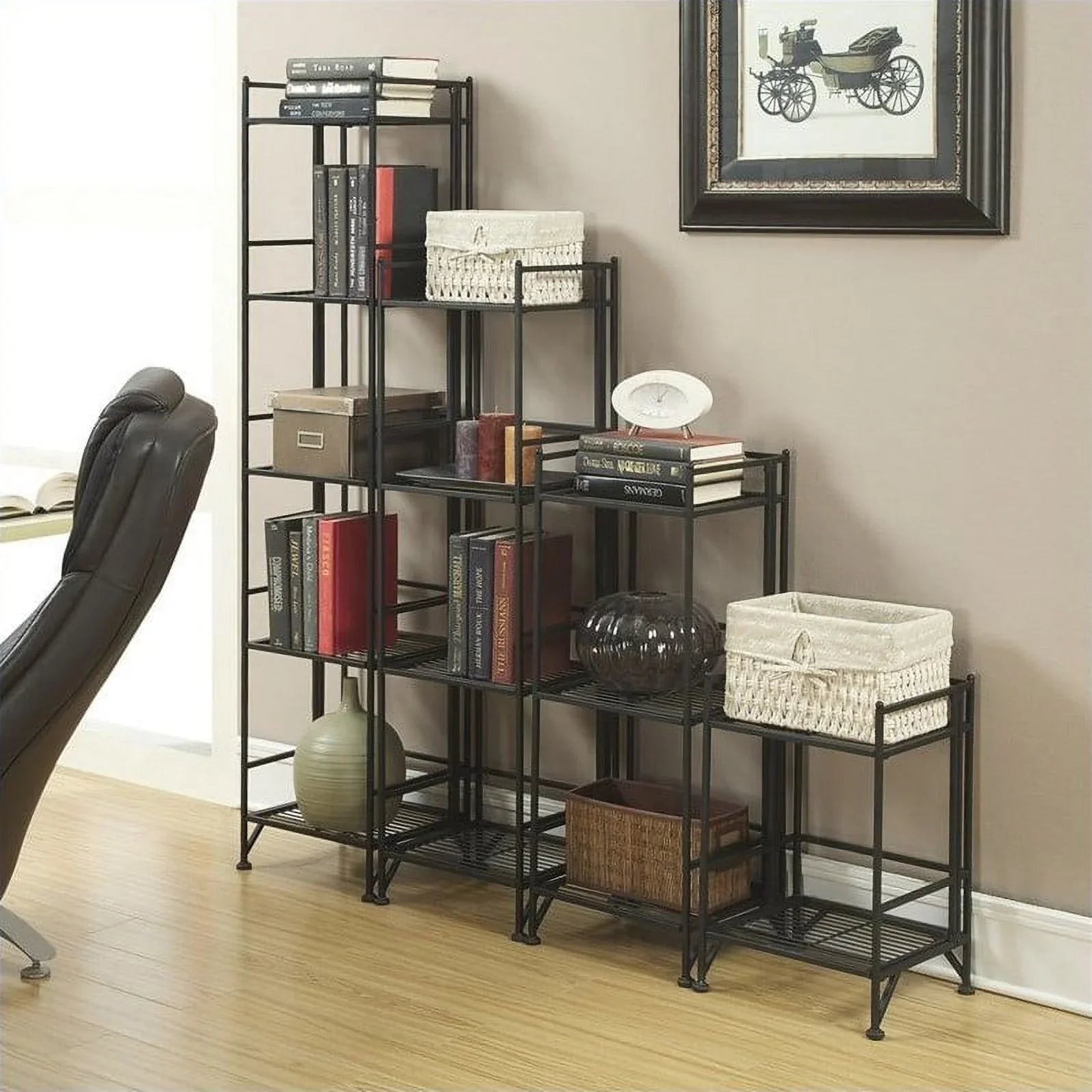 Pemberly Row Transitional Metal 4 Tier Folding Shelf Unit in Ebony
