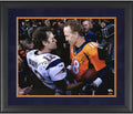 Peyton Manning Denver Broncos and Tom Brady New England Patriots Framed Dual Signed 16" x 20" Handshake Photograph - Suede Matting - Fanatics Authentic Certified