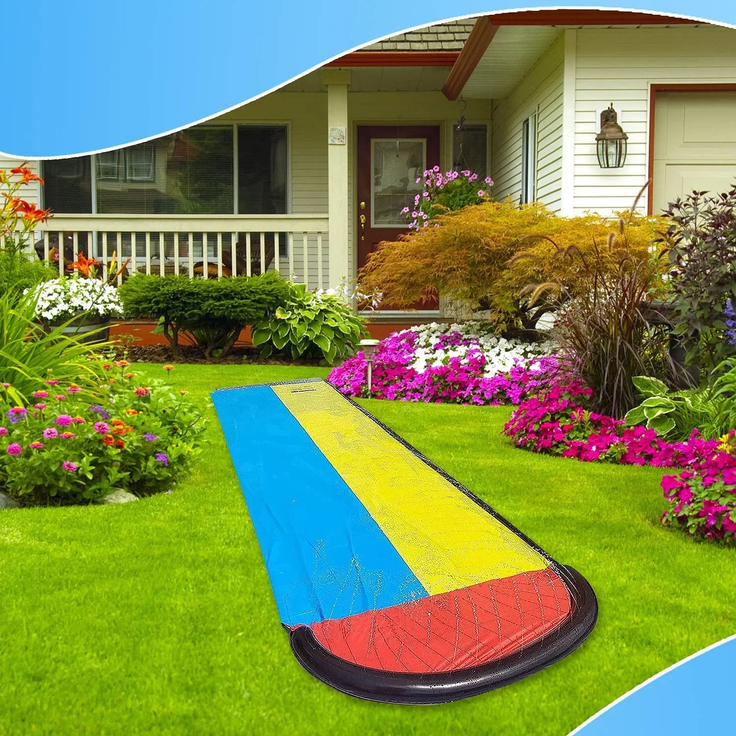 Vivazy 15.5ft Summer Backyard Quality PVC Smooth Slick , Water Slides Inflatable Crash Pad