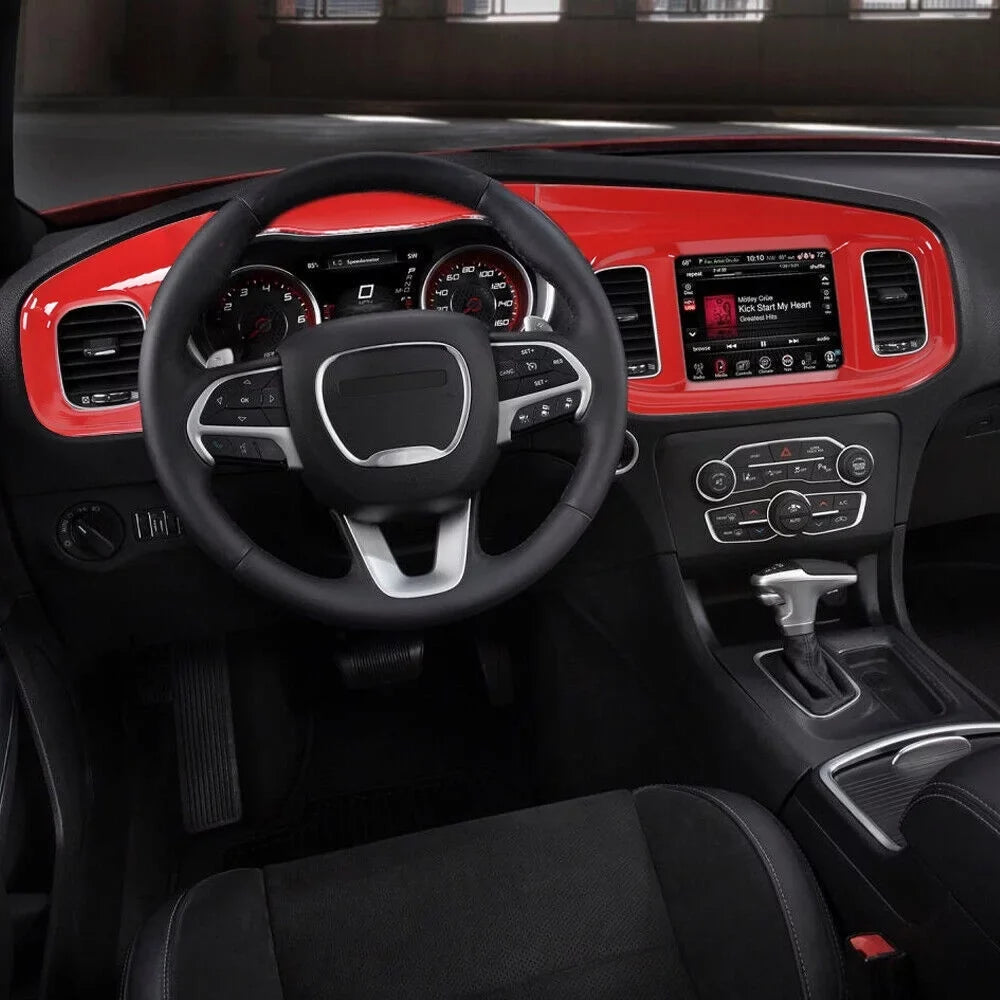 CheroCar Console Center Dash Board Trim Covers Interior for Dodge Charger 2015-2022,Red