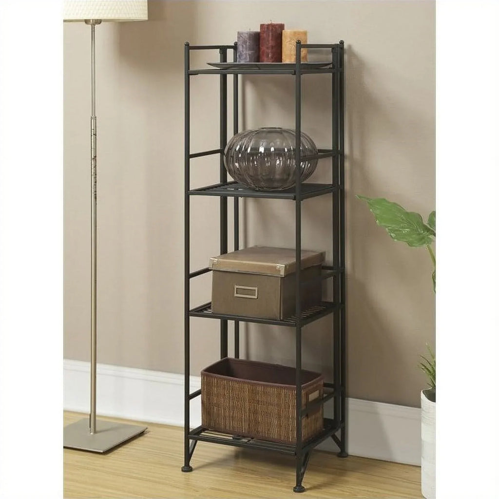 Pemberly Row Transitional Metal 4 Tier Folding Shelf Unit in Ebony