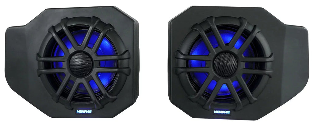 Pair Memphis Audio RNGR65FE Pods+LED Tower Speakers+Amp For 2018+ Polaris Ranger