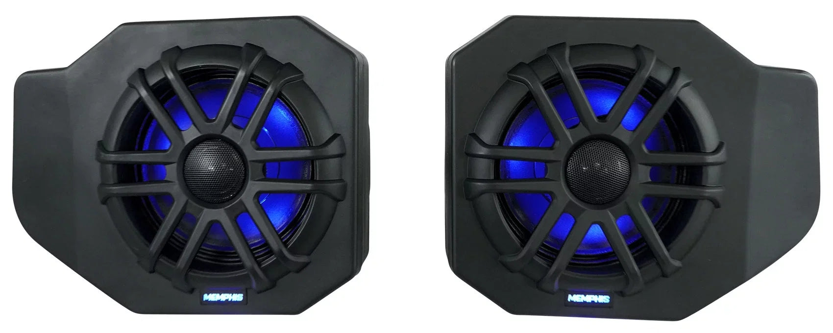 Pair Memphis Audio RNGR65FE Pods+LED Tower Speakers+Amp For 2018+ Polaris Ranger
