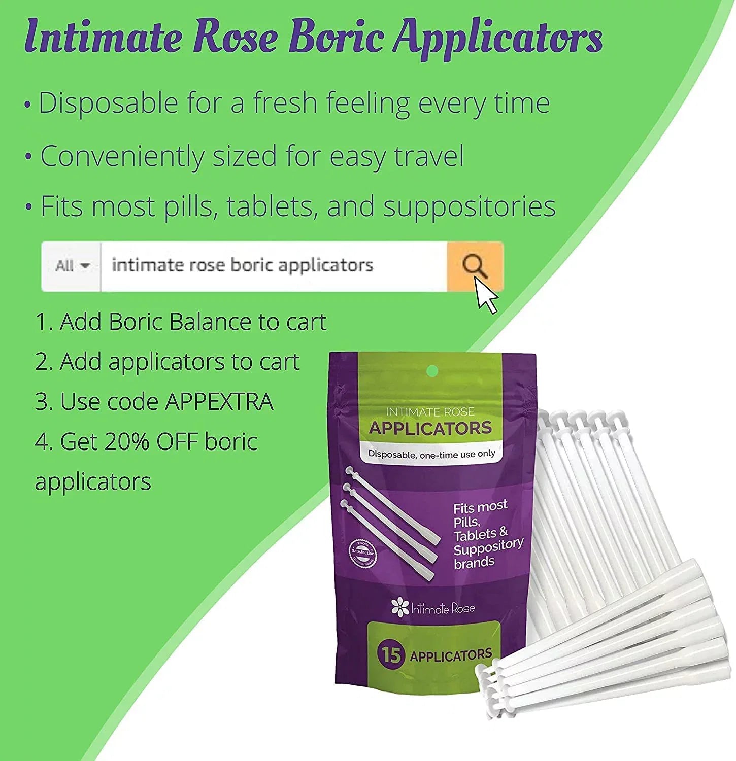 Intimate Rose Boric Acid Suppositories, pH Balance for Gentlemen Boric Acid Vaginal Suppositories for Yeast Infection, Vaginitis, Bacterial Vaginosis, 90-Count (600mg) + 21 Applicators - 100% made in USA