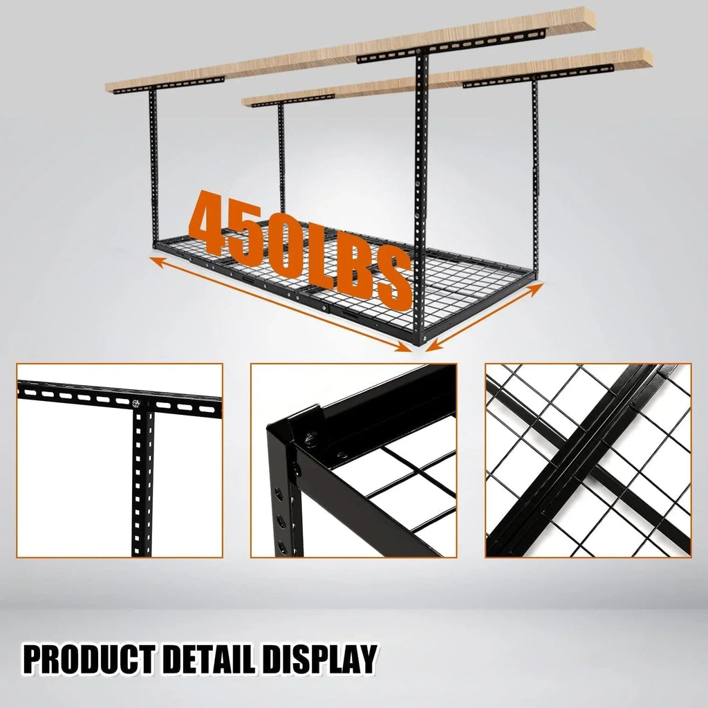 3X6 Overhead Garage Storage Rack Adjustable Ceiling Garage Organization Shelf Ceiling Mounted Storage Racks Steel Ebony
