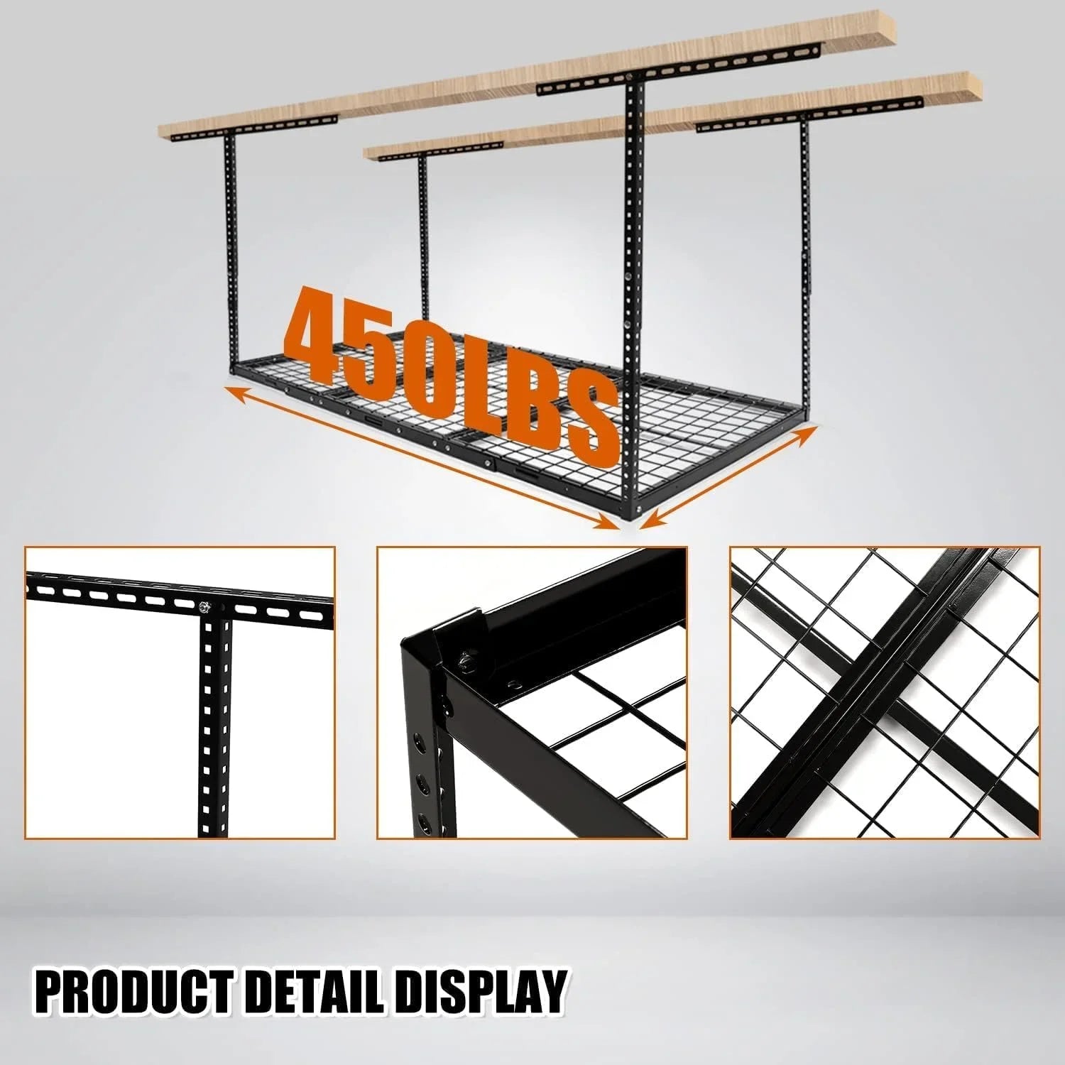 3X6 Overhead Garage Storage Rack Adjustable Ceiling Garage Organization Shelf Ceiling Mounted Storage Racks Steel Ebony