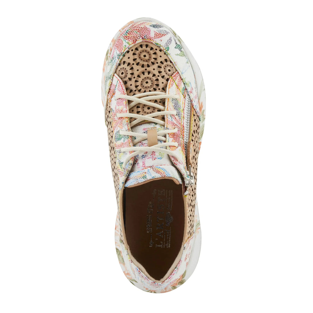 L'Artiste Individuals Jazzie Lace-Up Fashion Sneaker with Flowers Beige Multi EU 38/7.5-8