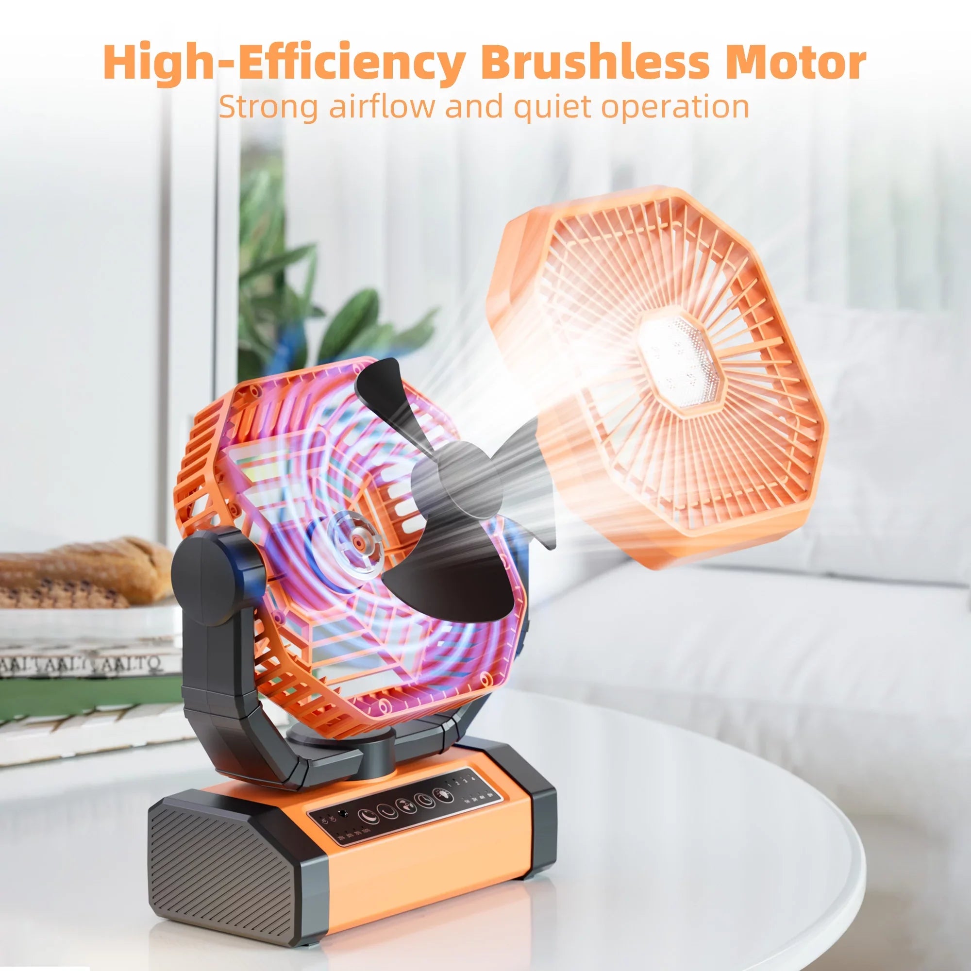 MORIKO Portable Cordless Fan 20000mAh Rechargeable Battery Powered Ventilator w/ LED Lantern, Remote, Hook, Timer, 270° Pivot 90° Oscillating 4 Speed Brushless Motor, Outdoor Jobsite Garage Patio Fan