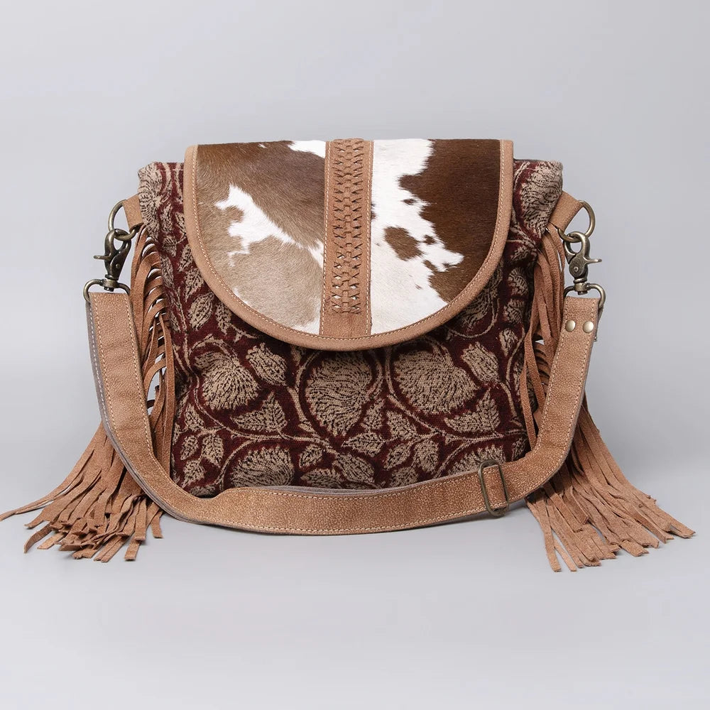 KB OHLAY KB483 Cross Body Upcycled Canvas Hair-On Genuine Leather Individuals bag western handbag purse
