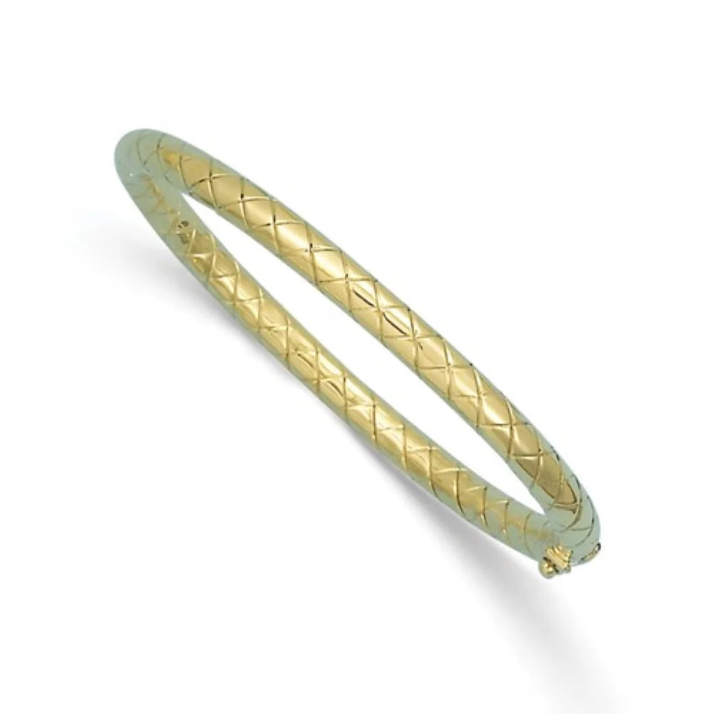 Auriga 14k Yellow Gold Polished and Grooved 5mm Hinged Bangle for Gentlemen